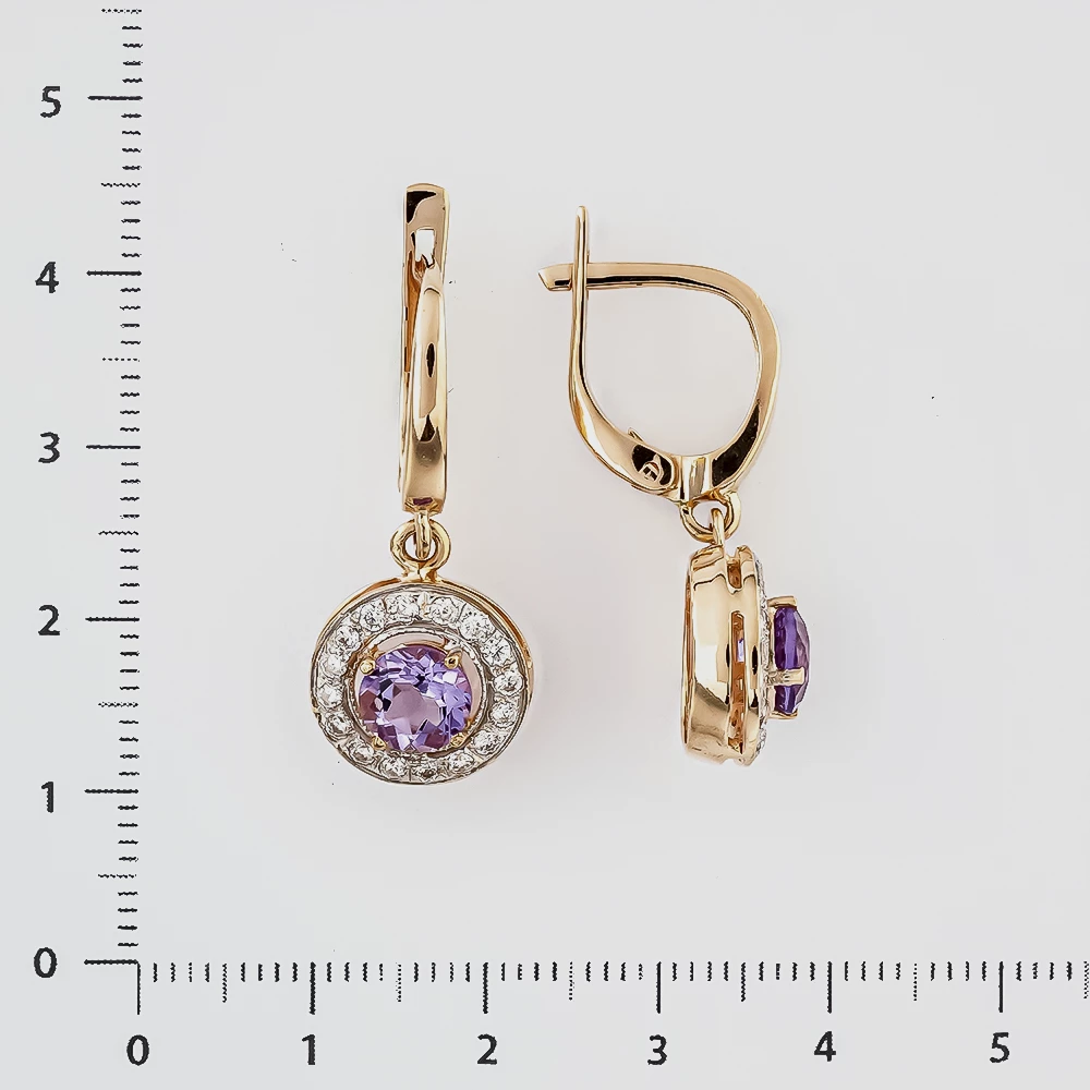 Серьги с аметистом из красного золота 585 пробы