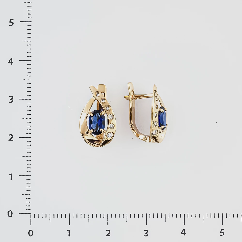 Серьги с сапфиром синтетическим из красного золота 585 пробы