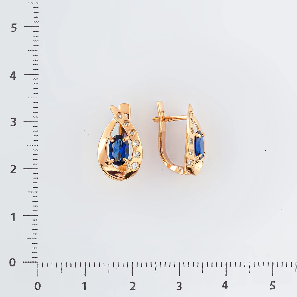 Серьги с сапфиром синтетическим из красного золота 585 пробы