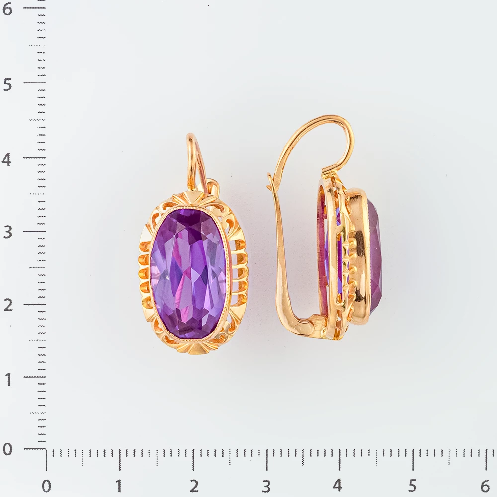 Серьги с фианитом из красного золота 583 пробы