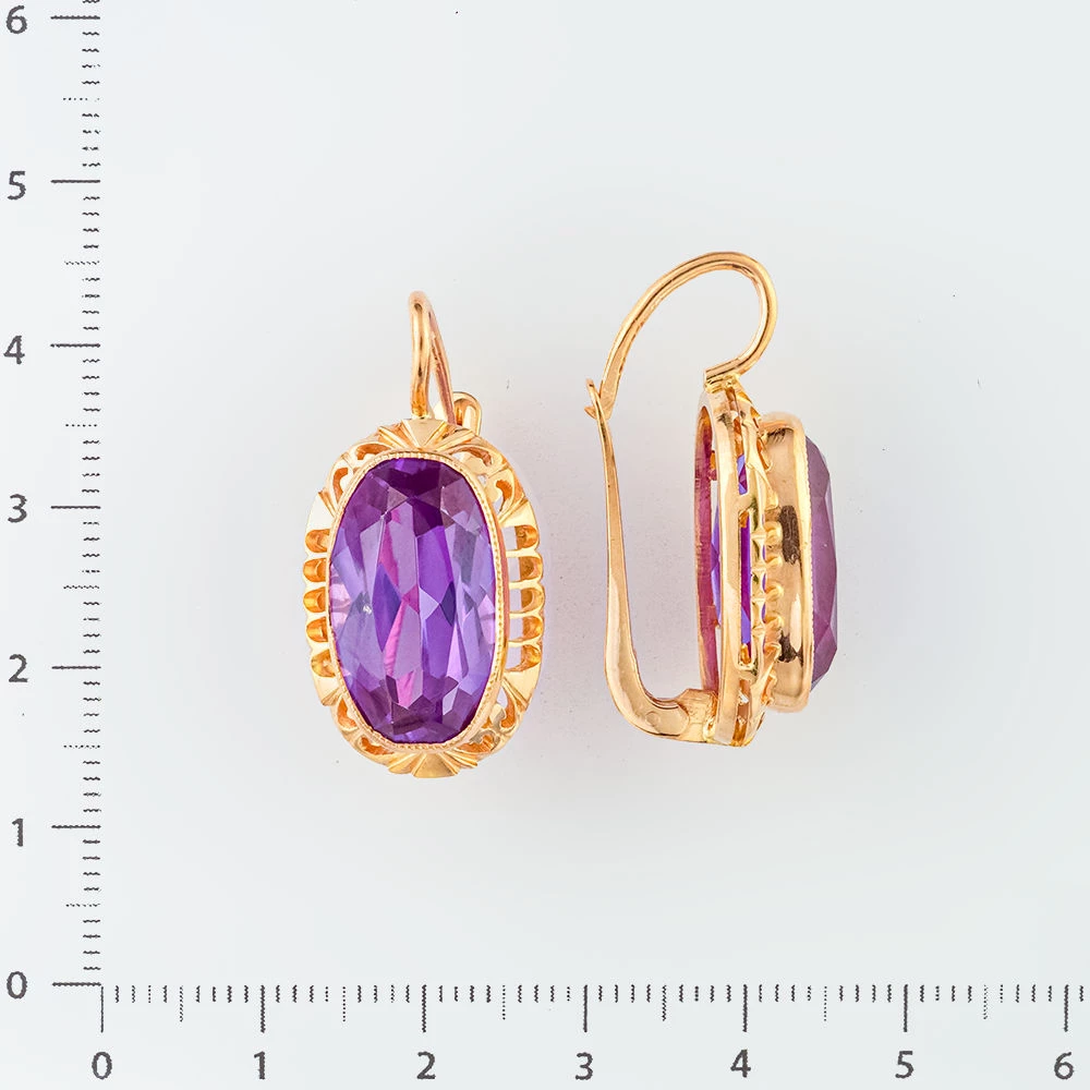 Серьги с фианитом из красного золота 583 пробы