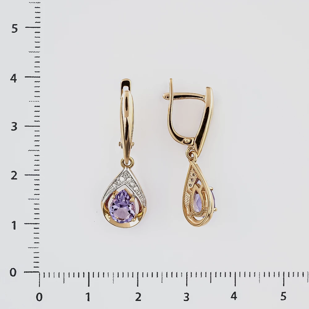 Серьги с аметистом из красного золота 585 пробы