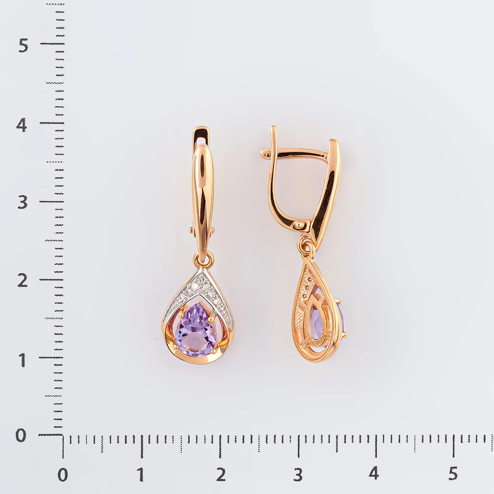 Серьги с аметистом из красного золота 585 пробы