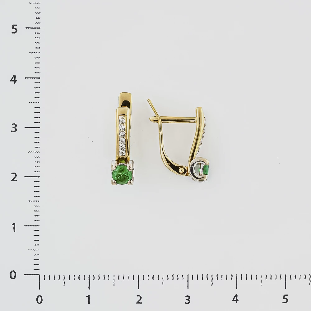 Серьги с изумрудом из желтого золота 585 пробы
