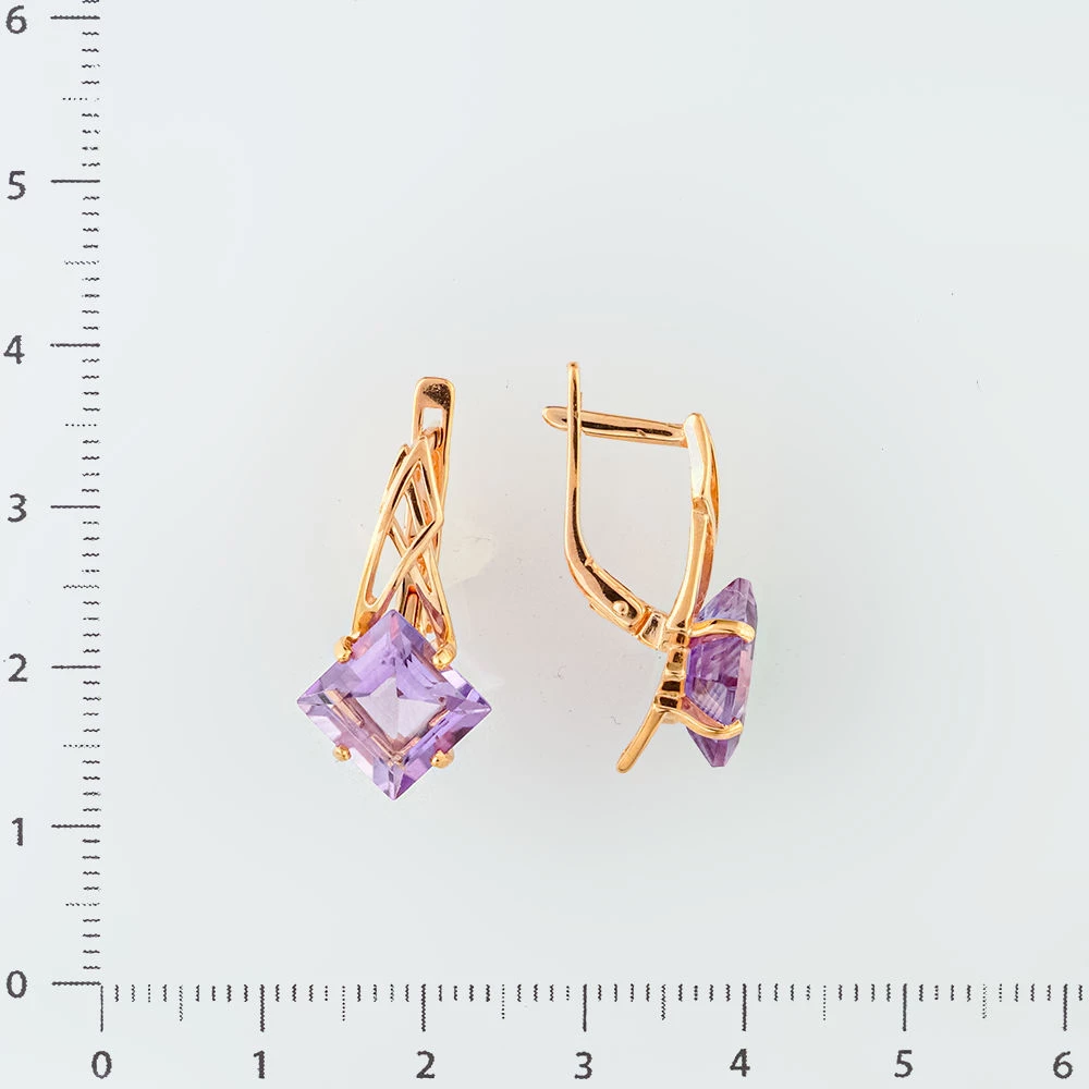 Серьги с аметистом из красного золота 585 пробы