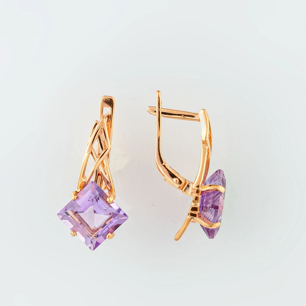 Серьги с аметистом из красного золота 585 пробы