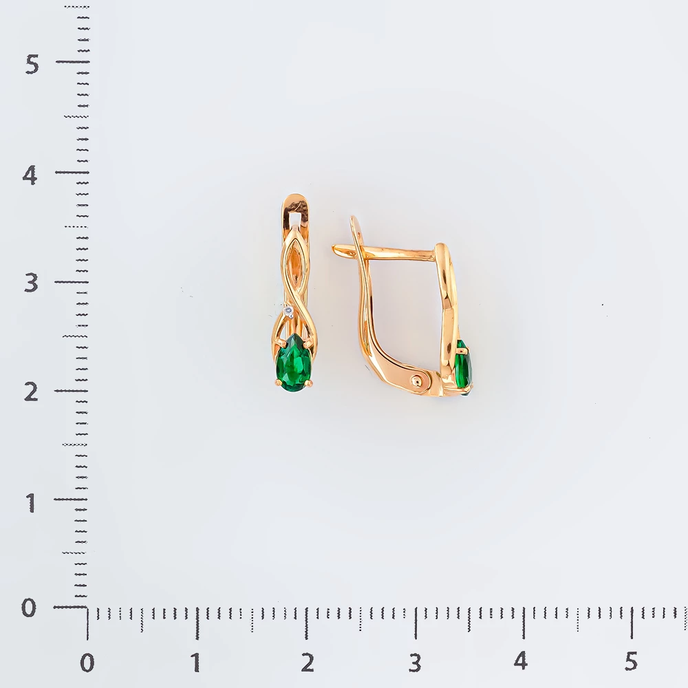 Серьги с изумрудом синтетическим из красного золота 585 пробы