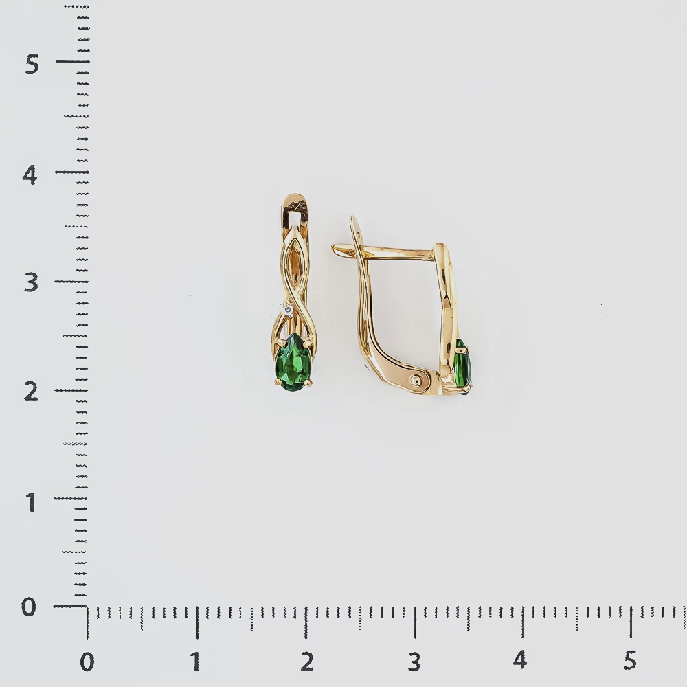 Серьги с изумрудом синтетическим из красного золота 585 пробы
