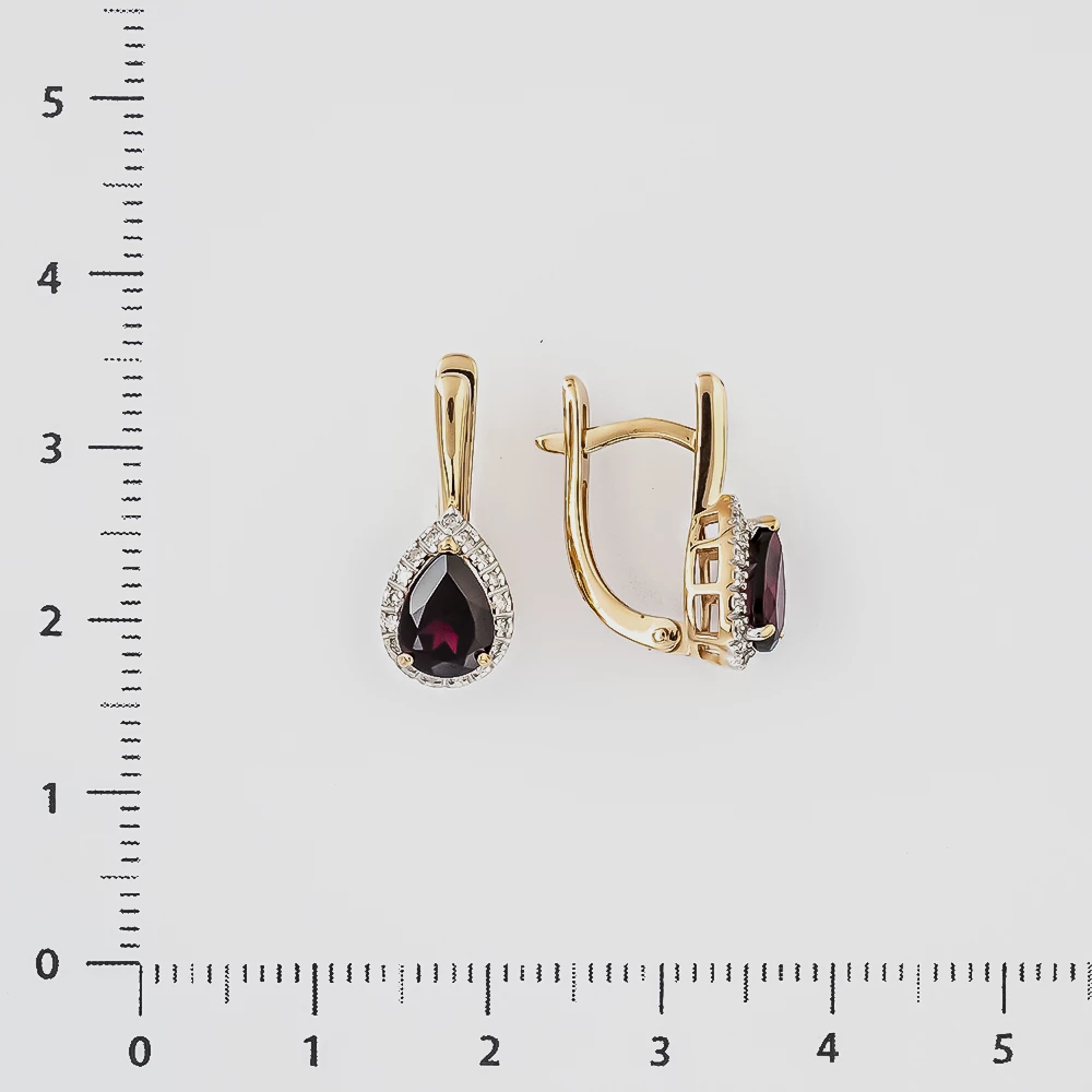 Серьги с гранатом из красного золота 585 пробы