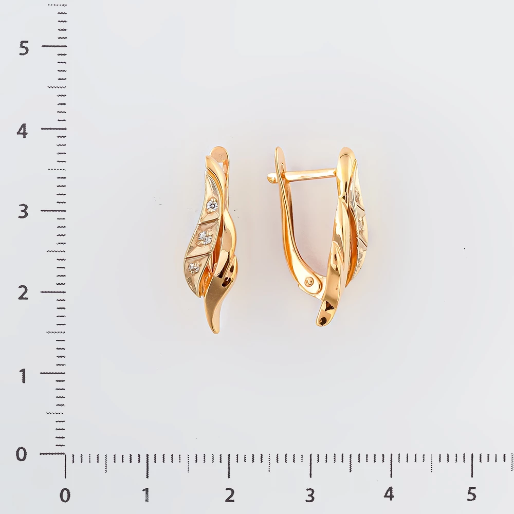 Серьги с фианитом из красного золота 585 пробы
