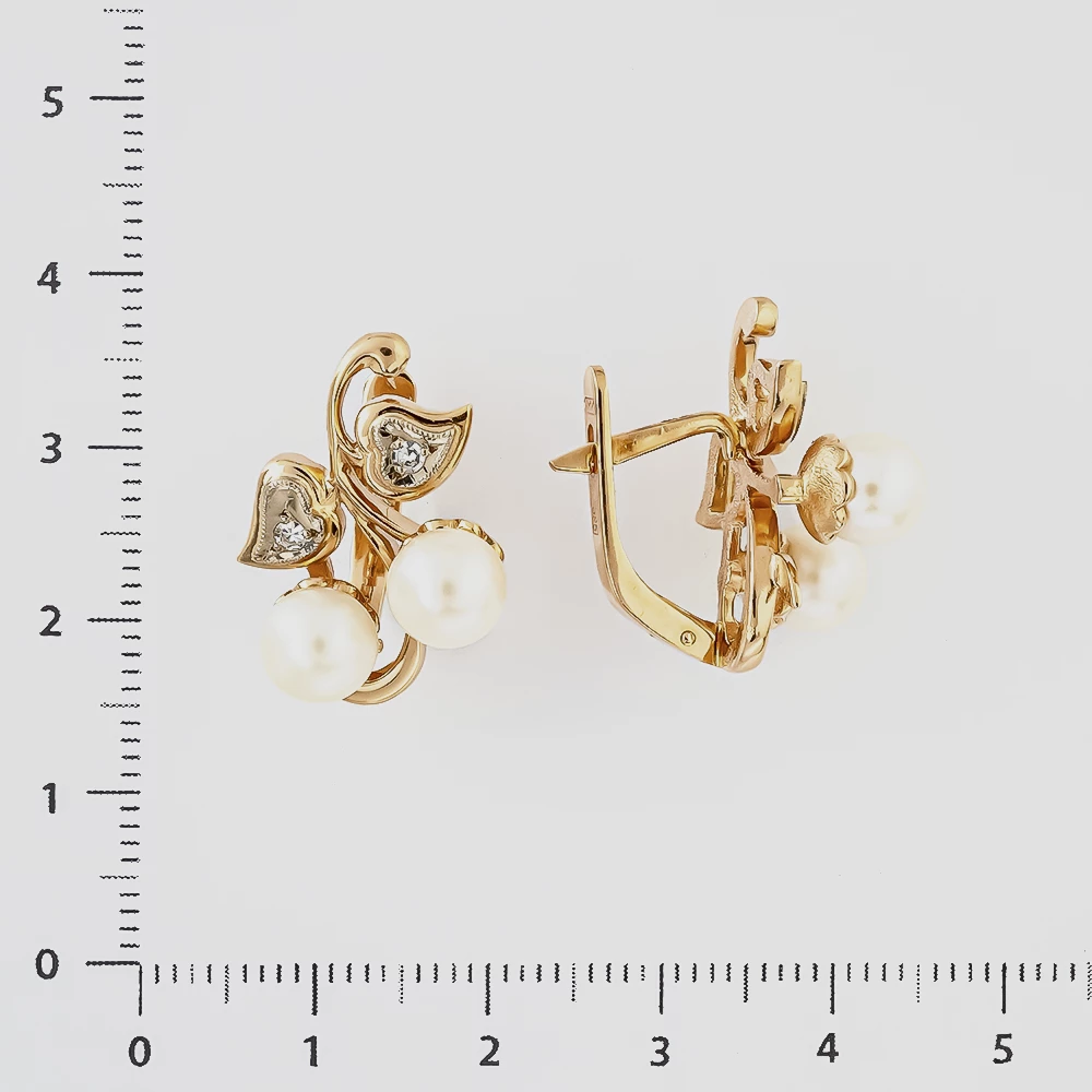 Серьги с культивированным жемчугом из красного золота 585 пробы