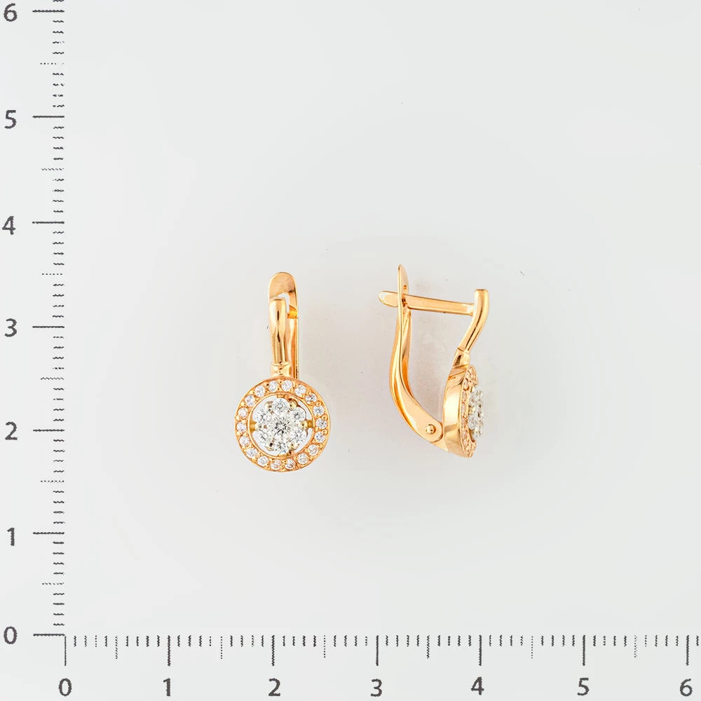 Серьги с фианитом из красного золота 585 пробы