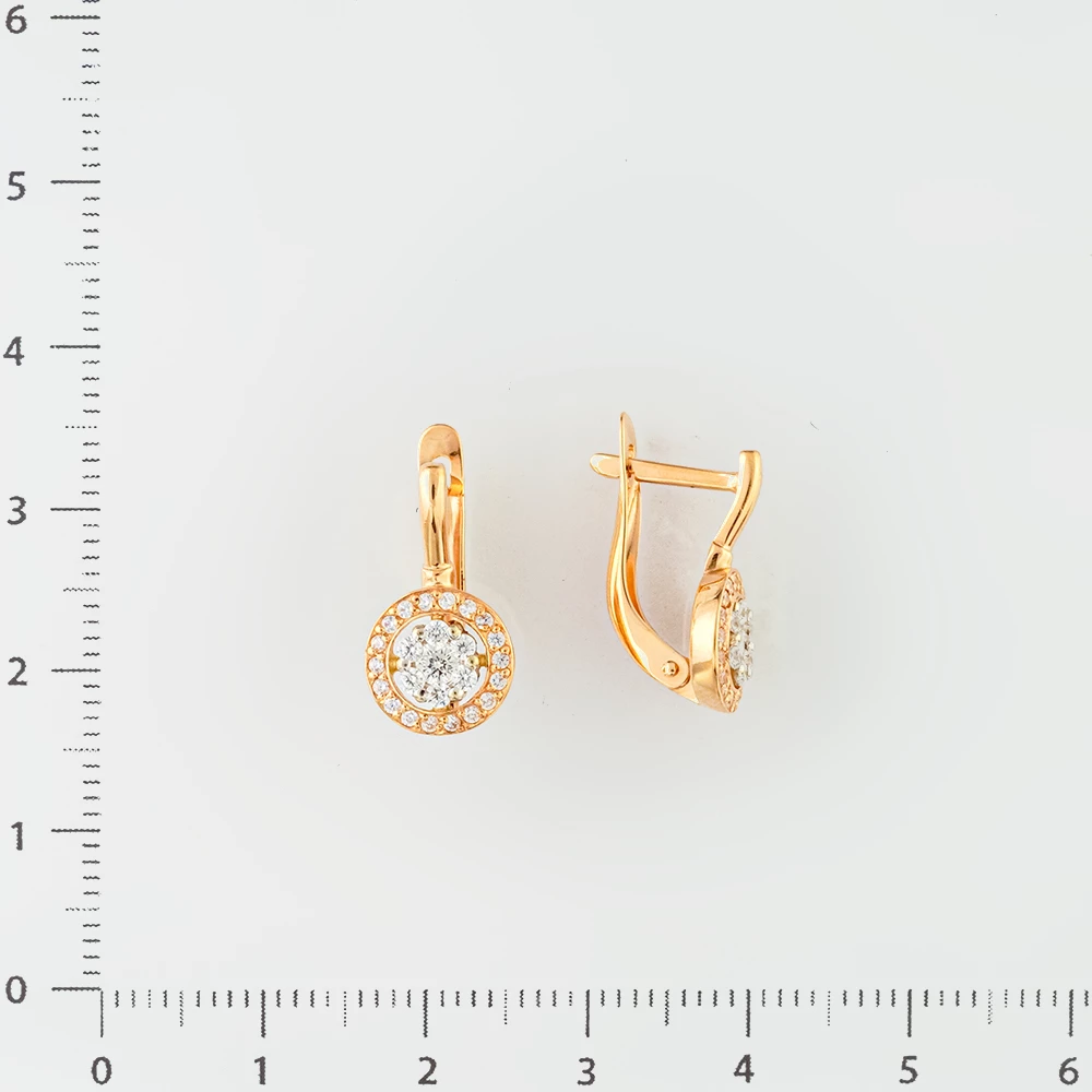 Серьги с фианитом из красного золота 585 пробы
