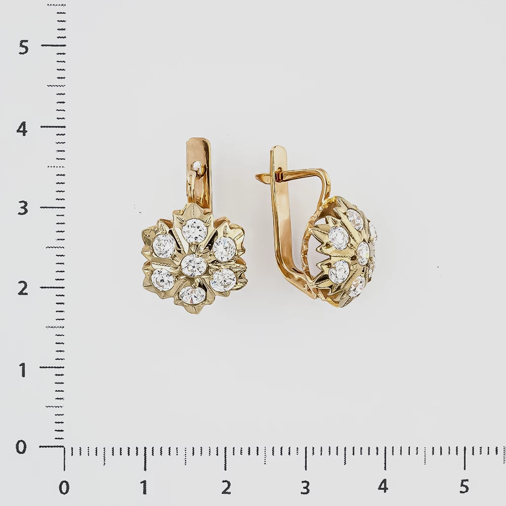 Серьги с фианитом из красного золота 585 пробы