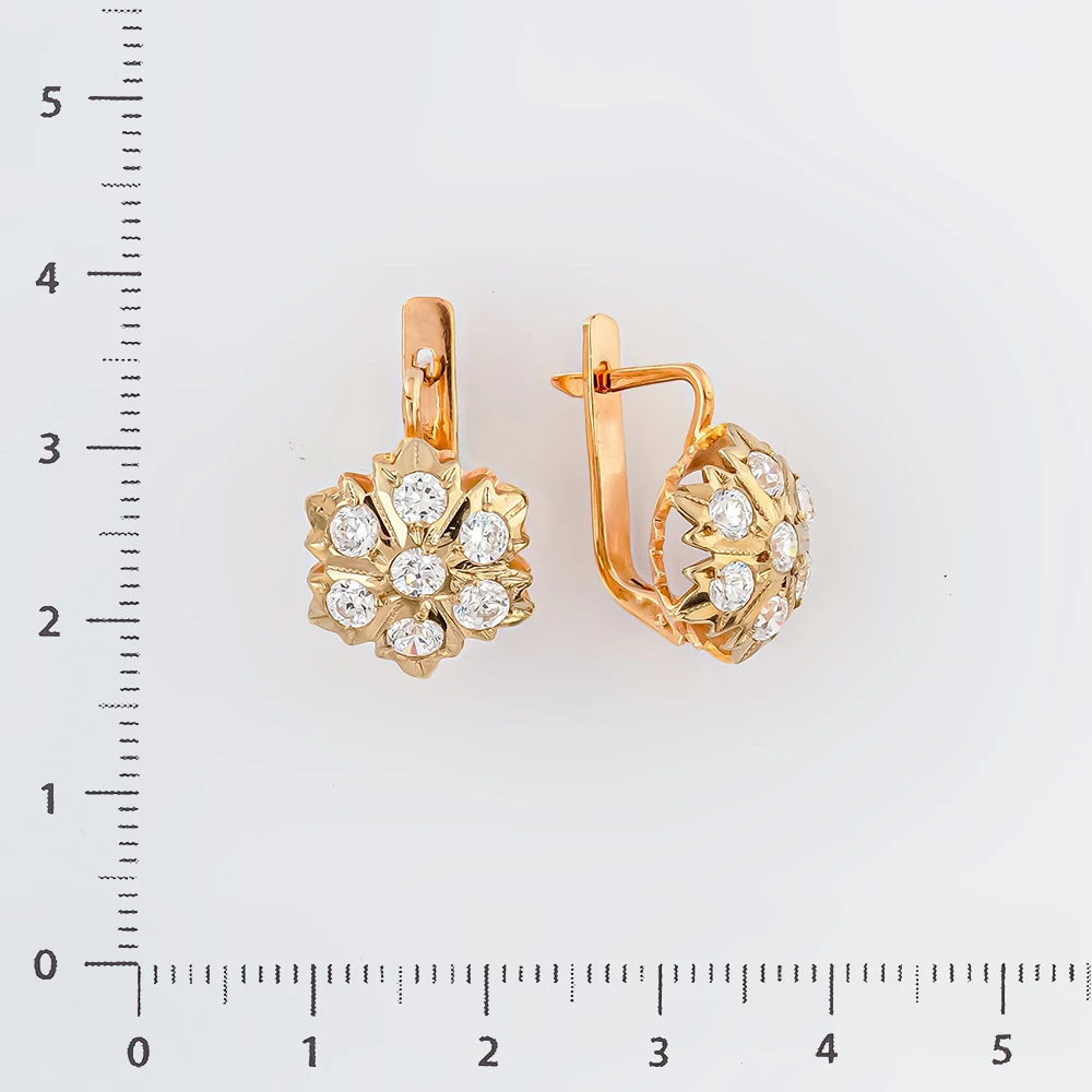 Серьги с фианитом из красного золота 585 пробы