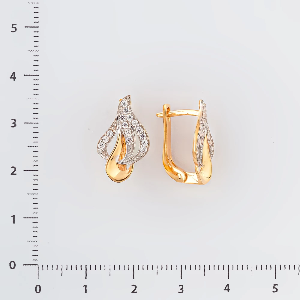 Серьги с фианитом из красного золота 585 пробы