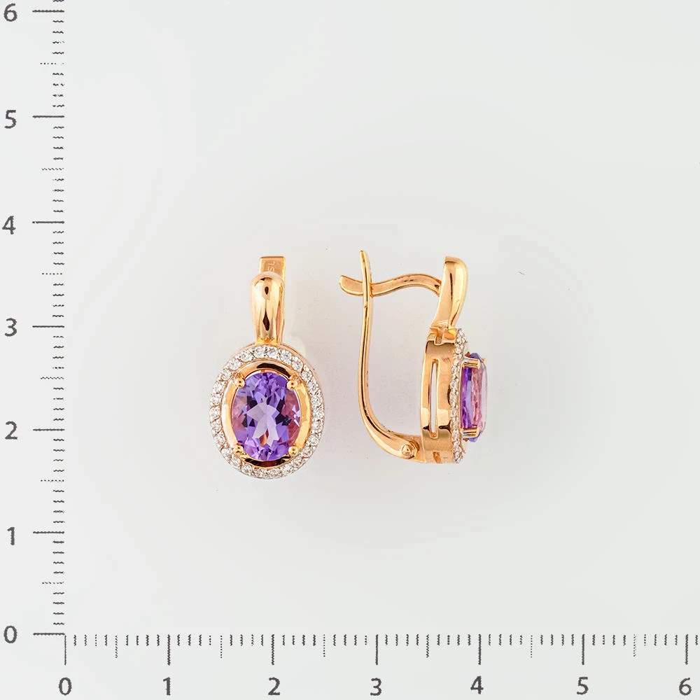 Серьги с аметистом из красного золота 585 пробы