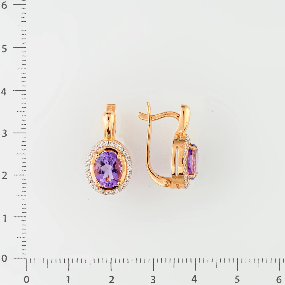Серьги с аметистом из красного золота 585 пробы