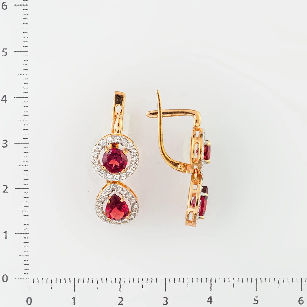 Серьги с гранатом из красного золота 585 пробы