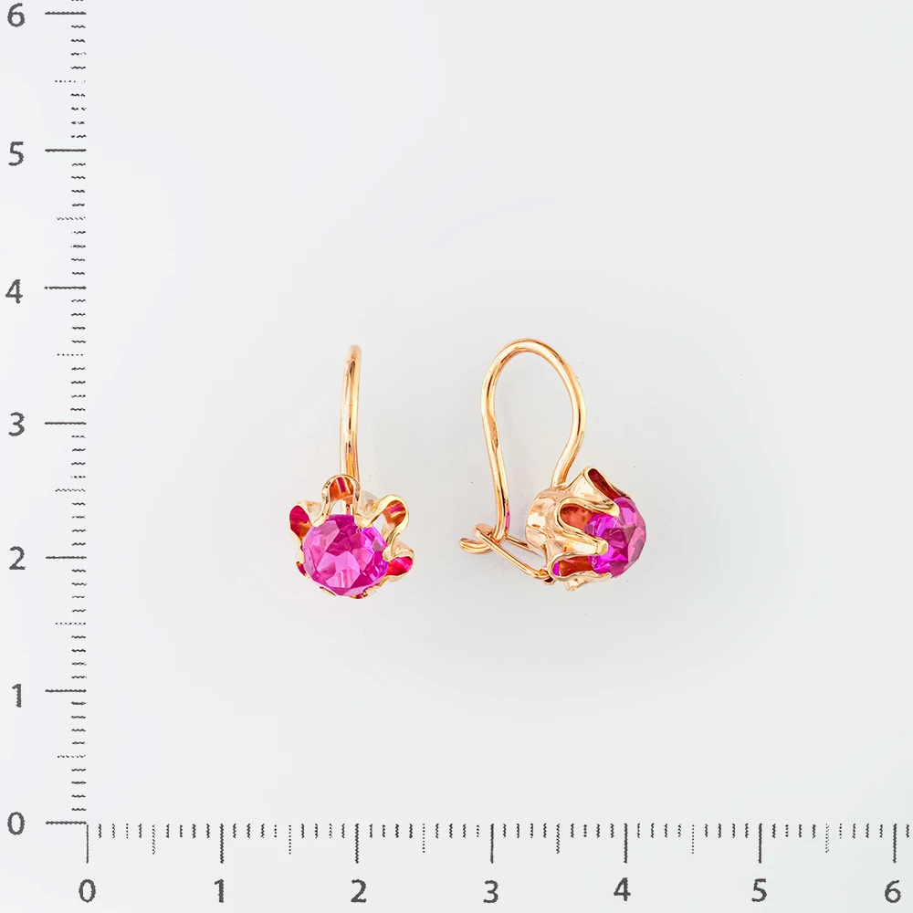 Серьги с фианитом из красного золота 583 пробы