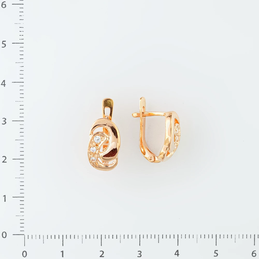 Серьги с фианитом из красного золота 585 пробы