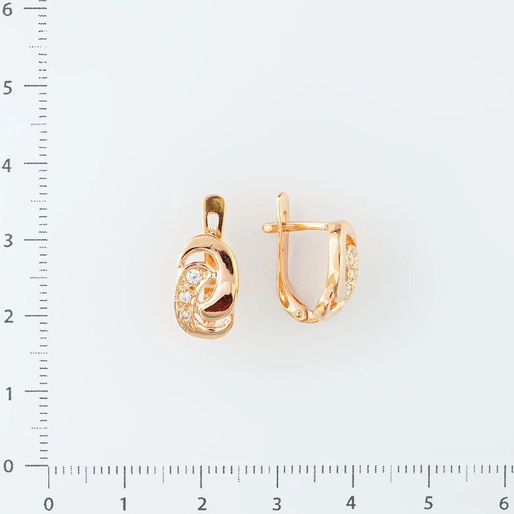 Серьги с фианитом из красного золота 585 пробы