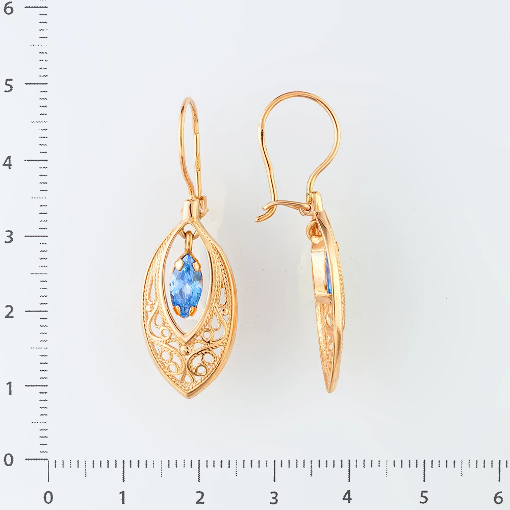 Серьги с ситаллом из красного золота 585 пробы