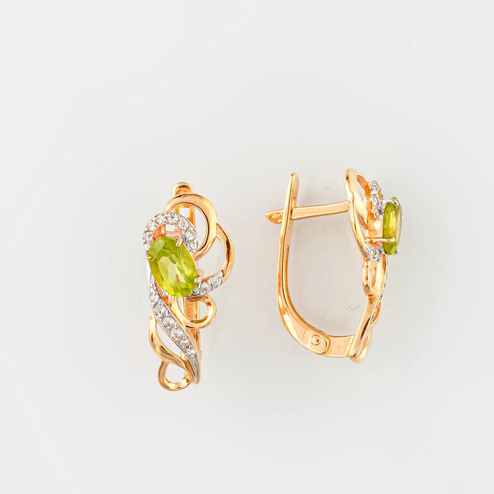 Серьги с хризолитом из красного золота 585 пробы
