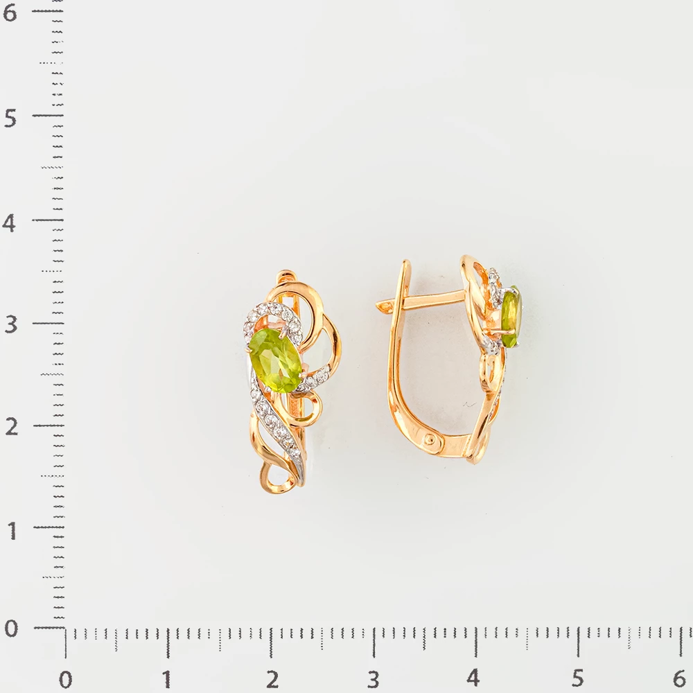 Серьги с хризолитом из красного золота 585 пробы