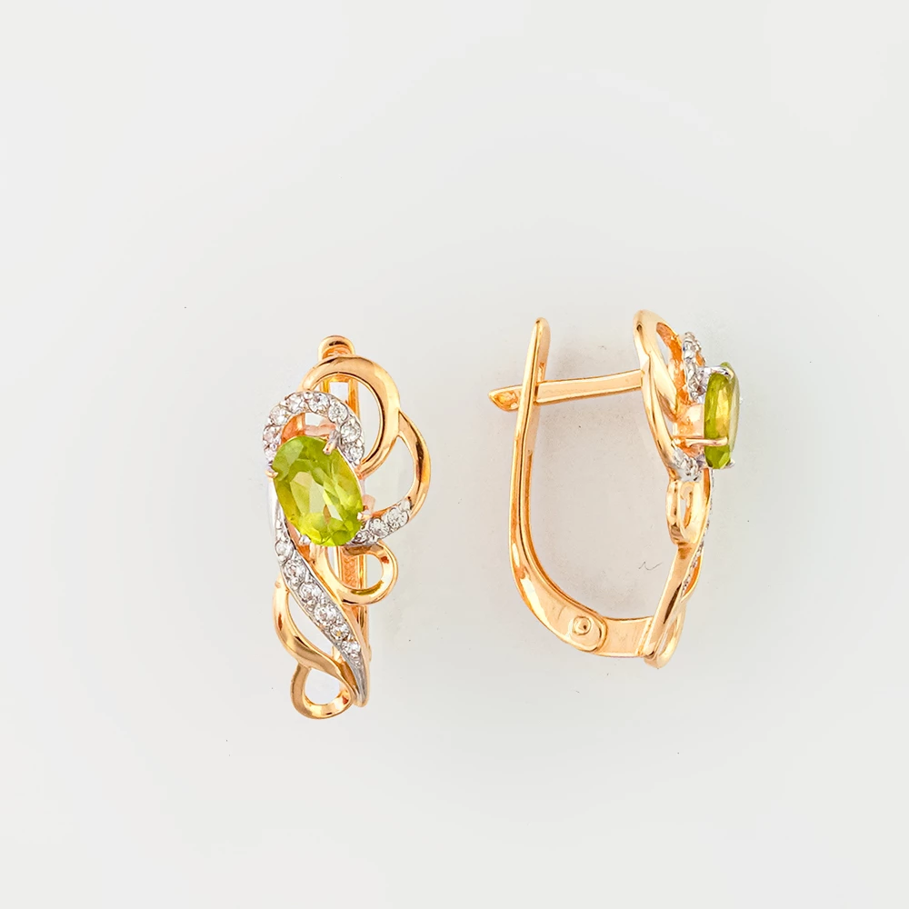 Серьги с хризолитом из красного золота 585 пробы