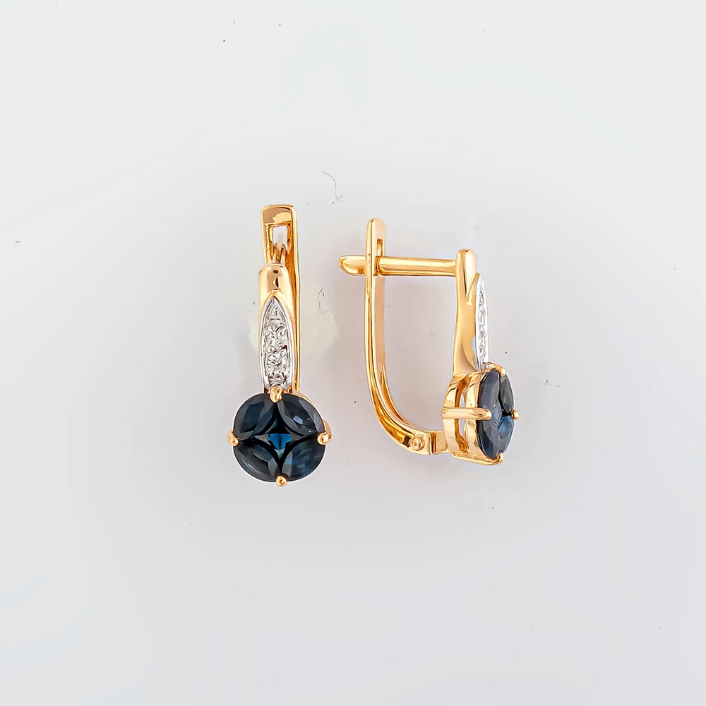 Серьги с сапфиром из красного золота 585 пробы