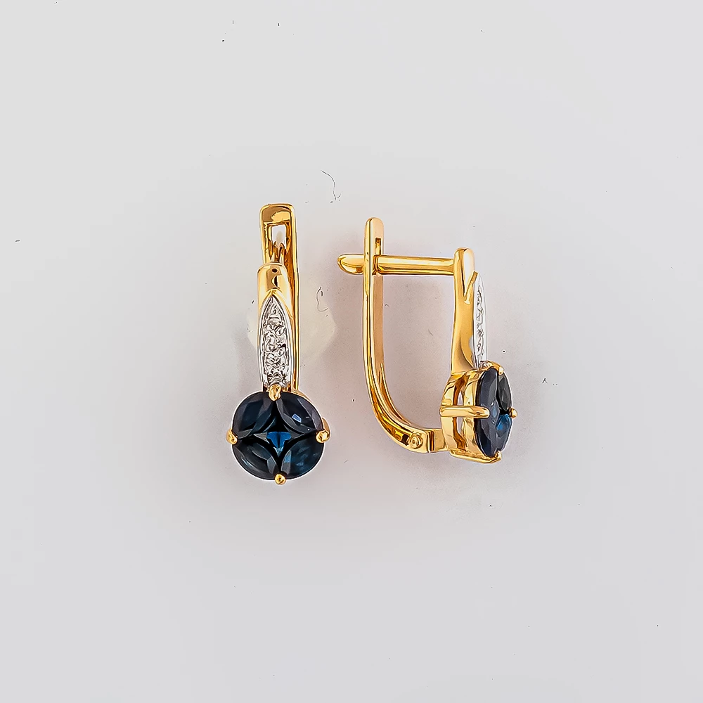 Серьги с сапфиром из красного золота 585 пробы