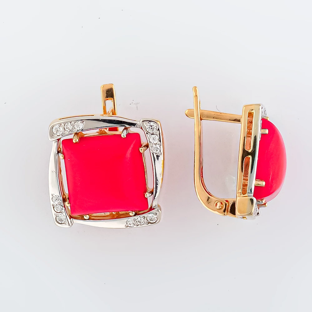 Серьги с кораллом из красного золота 585 пробы