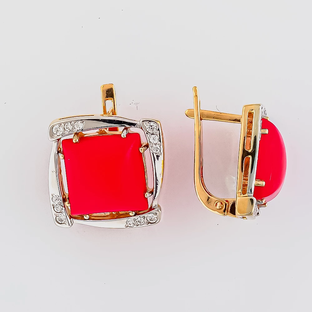 Серьги с кораллом из красного золота 585 пробы
