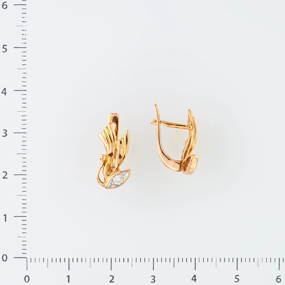 Серьги с фианитом из красного золота 585 пробы