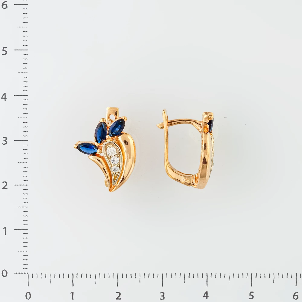 Серьги с фианитом из красного золота 585 пробы