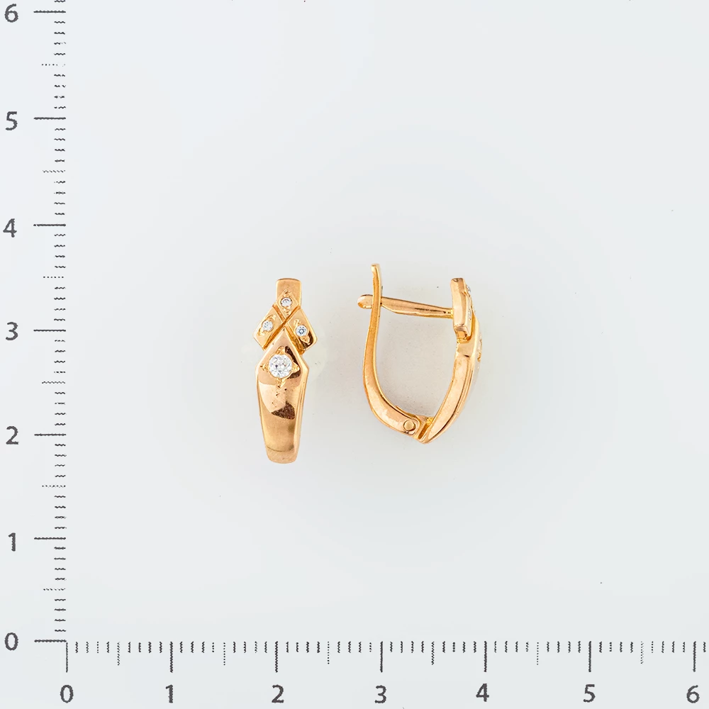 Серьги с фианитом из красного золота 585 пробы