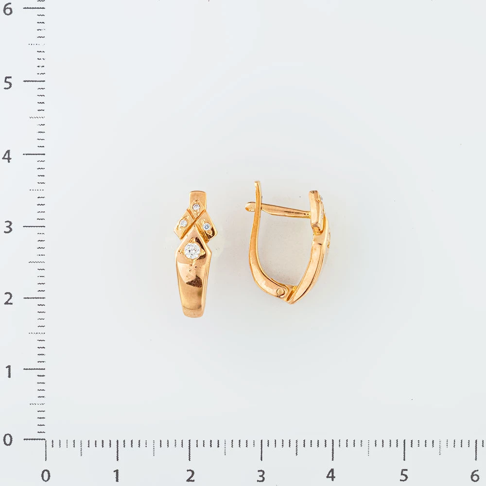 Серьги с фианитом из красного золота 585 пробы