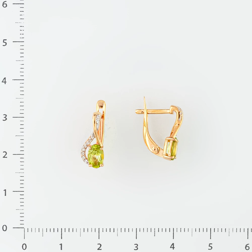 Серьги с хризолитом из красного золота 375 пробы