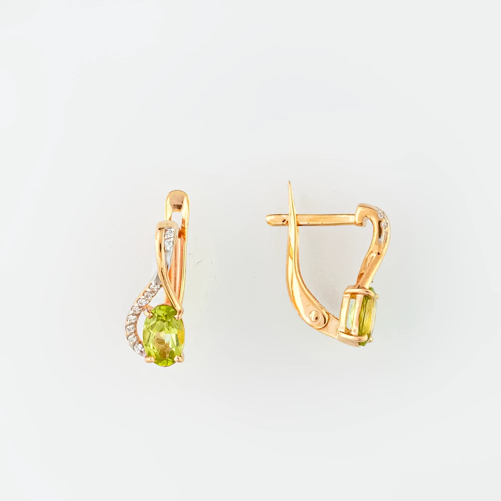 Серьги с хризолитом из красного золота 375 пробы