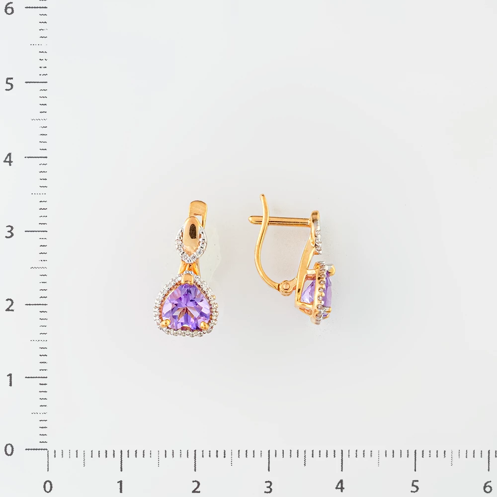 Серьги с аметистом из красного золота 585 пробы