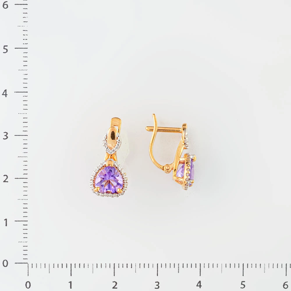 Серьги с аметистом из красного золота 585 пробы