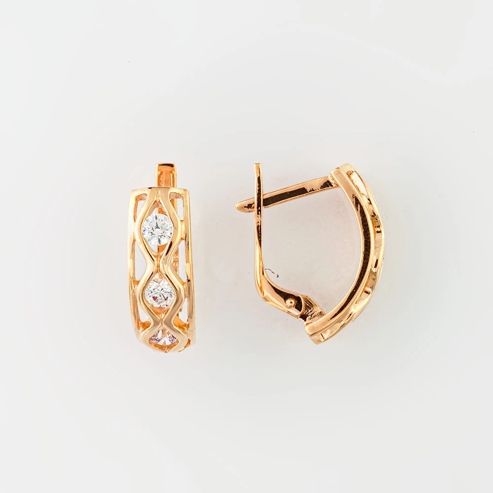 Серьги с фианитом из красного золота 585 пробы