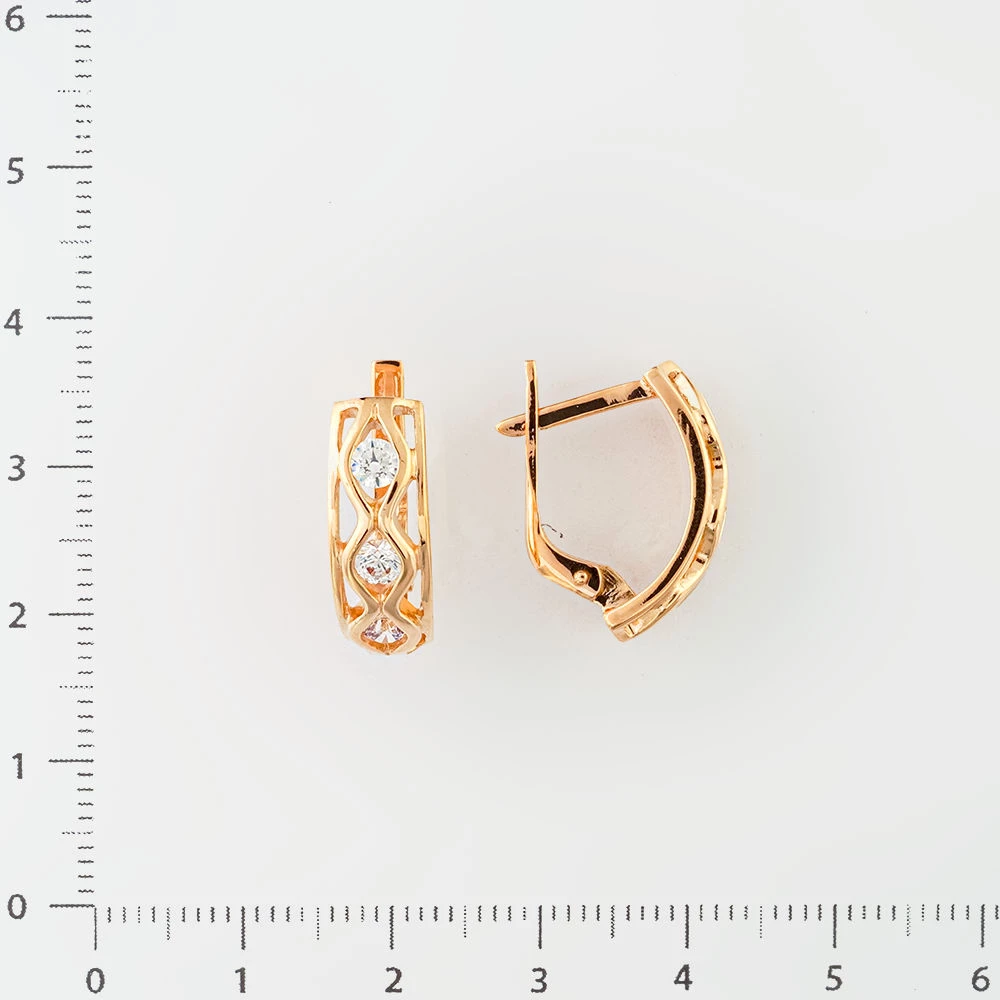 Серьги с фианитом из красного золота 585 пробы