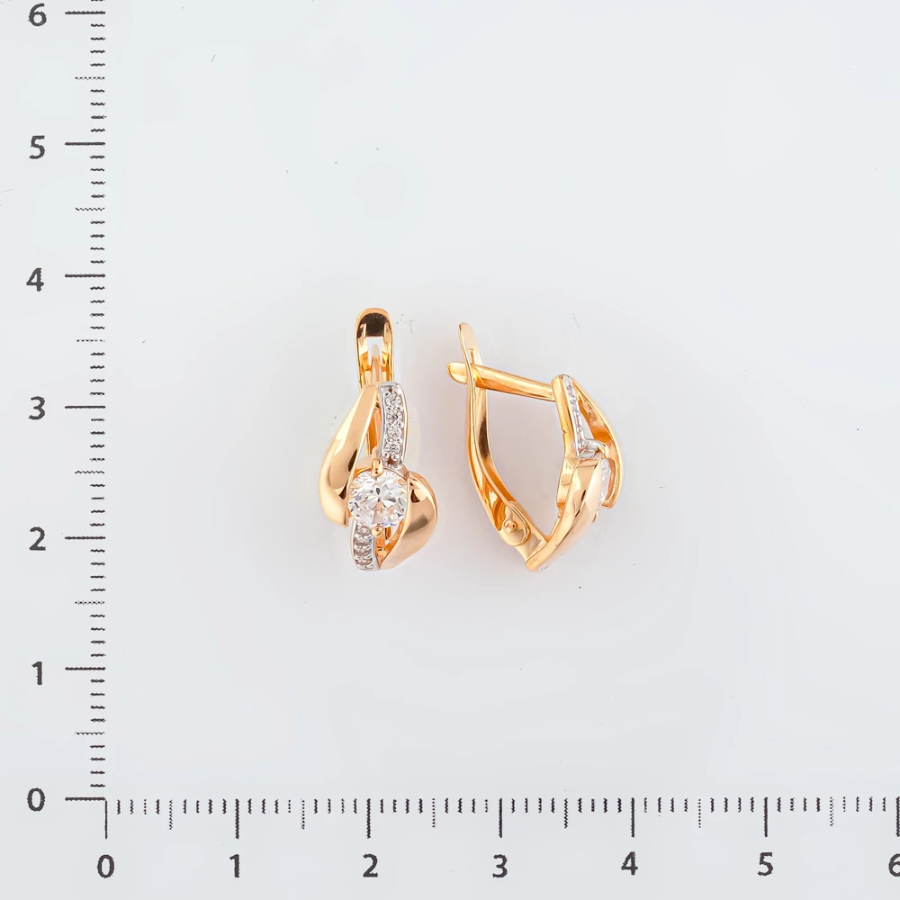 Серьги с фианитом из красного золота 585 пробы