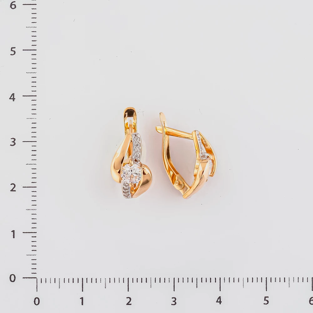 Серьги с фианитом из красного золота 585 пробы