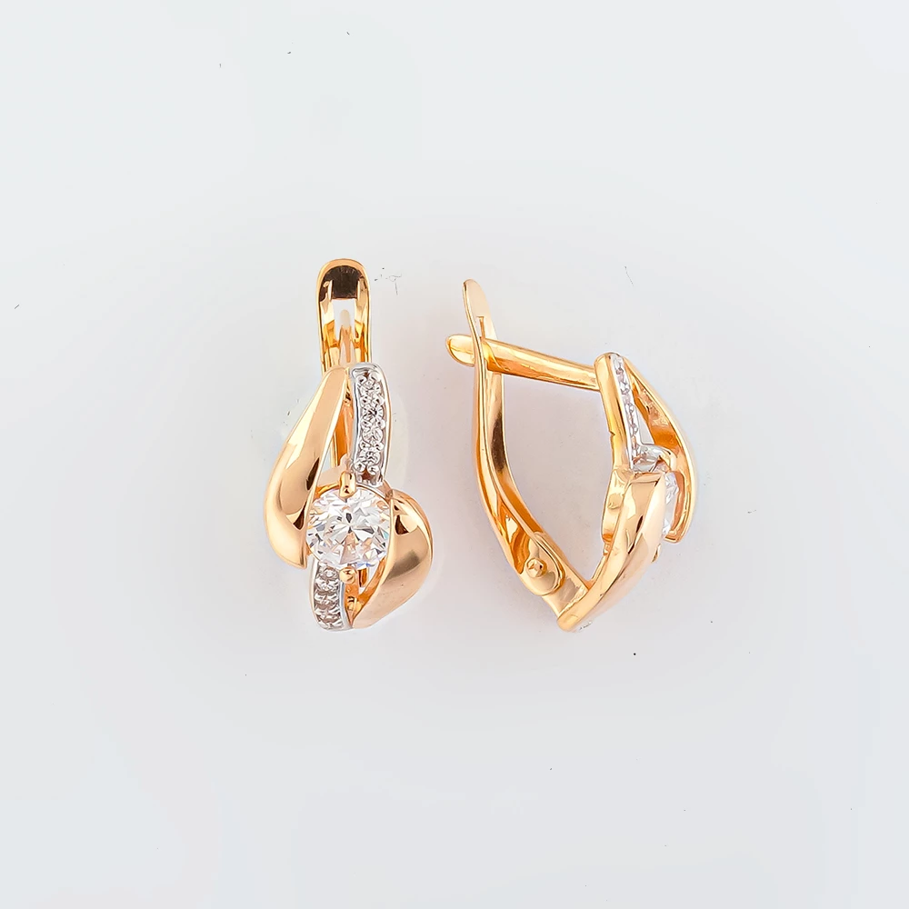 Серьги с фианитом из красного золота 585 пробы