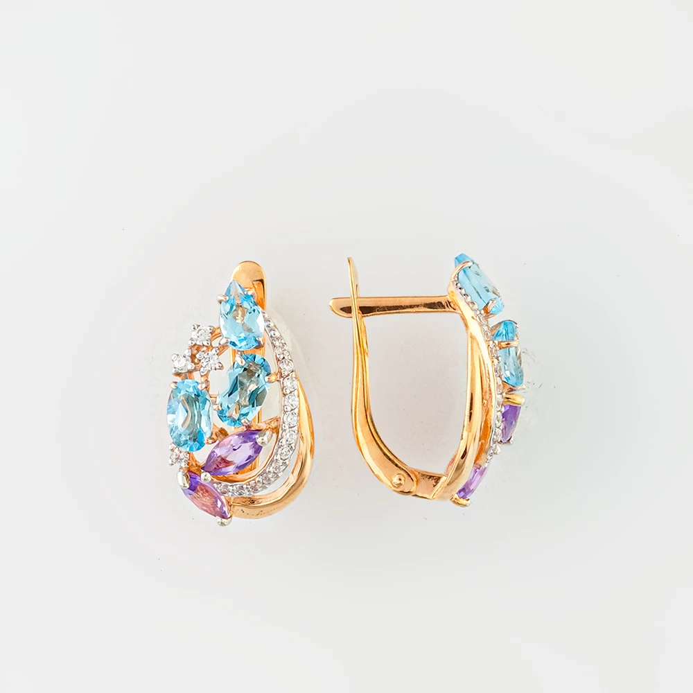 Серьги с аметистом из красного золота 585 пробы