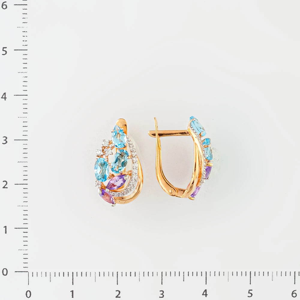 Серьги с аметистом из красного золота 585 пробы