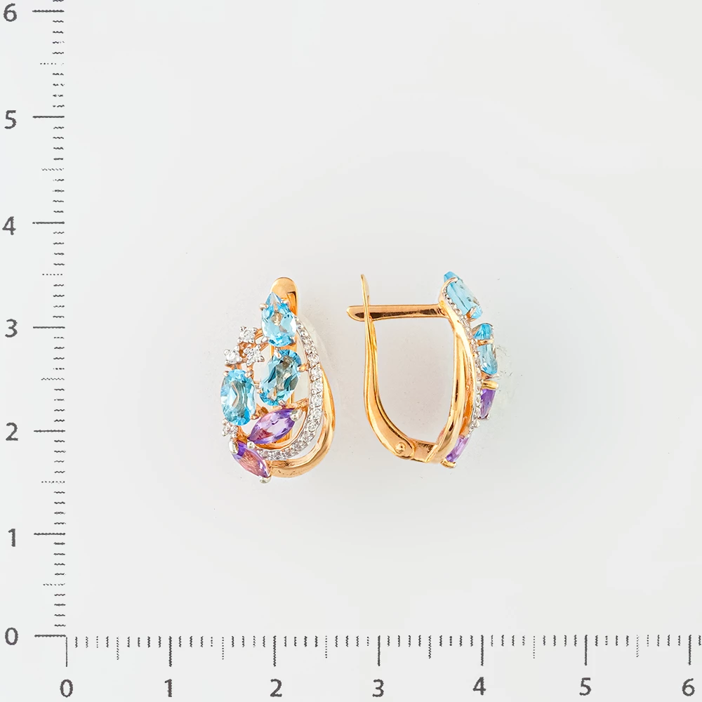 Серьги с аметистом из красного золота 585 пробы